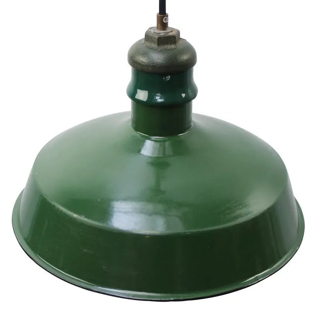 Vintage American green enamel industrial pendant lamp Cast iron top, white interior E27 / E26 Up to 250V (Europe/UK...