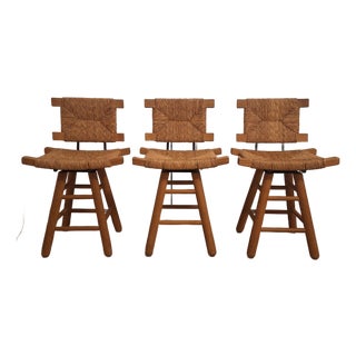 Mid-Century Victor Courtray Style Woven Swivel Dining Chairs - Set of 3 For Sale