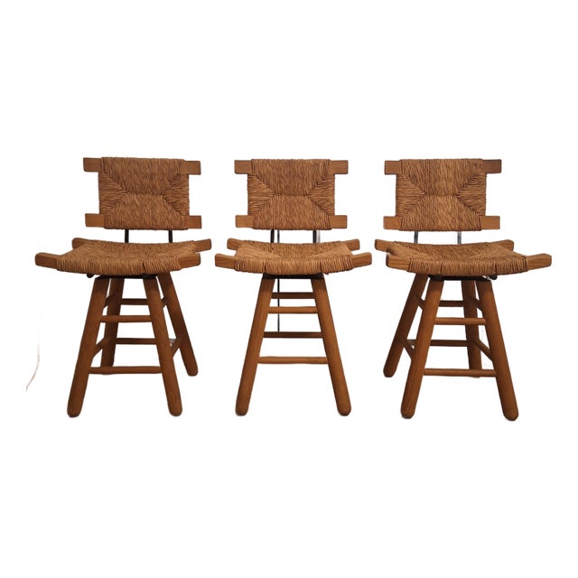 Mid-Century Victor Courtray Style Woven Swivel Dining Chairs - Set of 3 For Sale