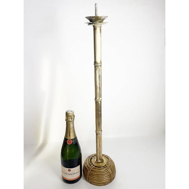 Large Brass and Rattan Candleholder in the style of Gae Aulenti, France, 1970s For Sale - Image 3 of 12