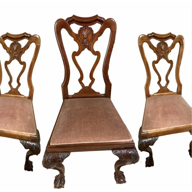 Wood 19th Century Queen Anne Walnut Dining Chairs – Set of 6 – Pierced Backs, Ball & Claw Feet For Sale - Image 7 of 12