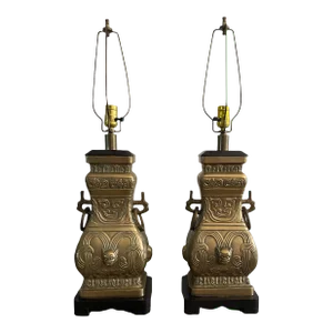 Mid 20th Century James Mont Style Brass Lamps - a Pair