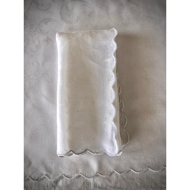 Schweitzer Linen, Armonia Damask Linen, White, Scalloped Edge, Dinner Napkins, Set of Nine Description from the Schweitzer...