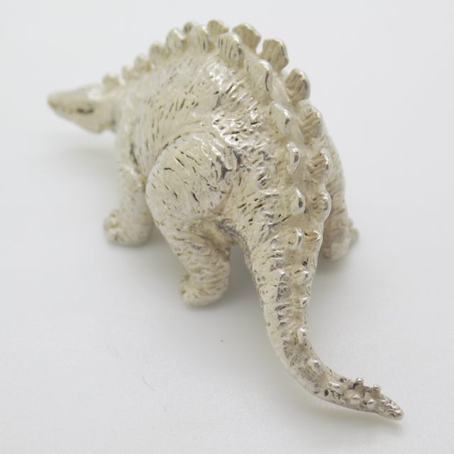 1980s Vintage Italian Handmade Genuine Sterling Silver 925 Stegosaurus Dinosaur Sculpture Rare Solid Figurine For Sale - Image 5 of 11