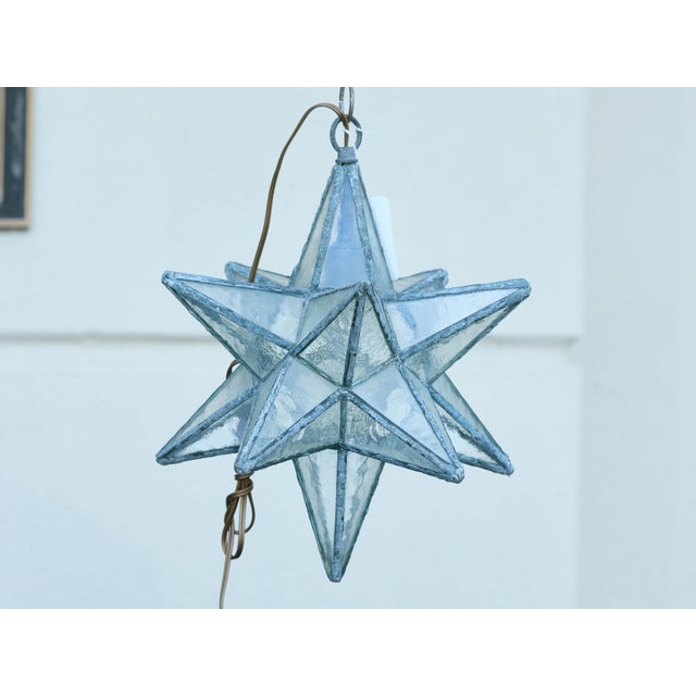 Transparent Mid 20th Century French Mid Century Modern Star Metal and Glass Light Fixture with Single Bulb For Sale - Image 8 of 12