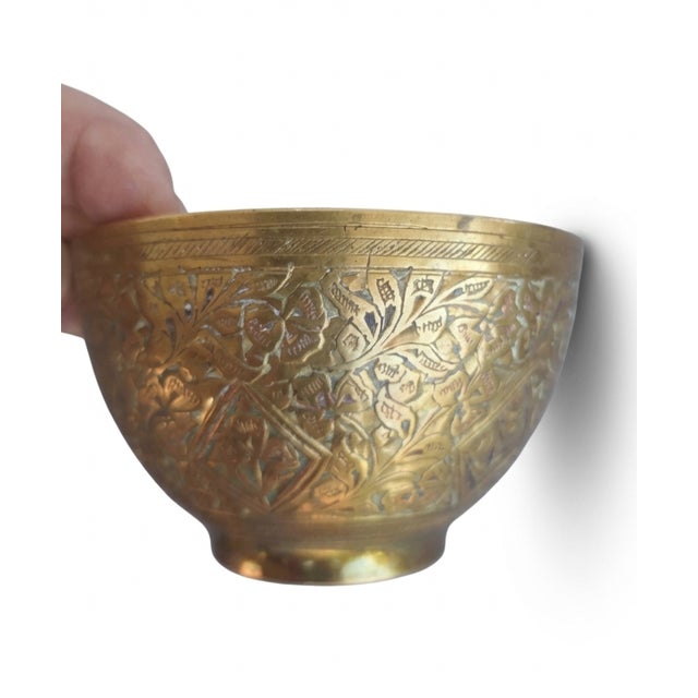 Vintage Hand-Etched Brass Floral Catchall Bowl - Made in India For Sale - Image 4 of 5