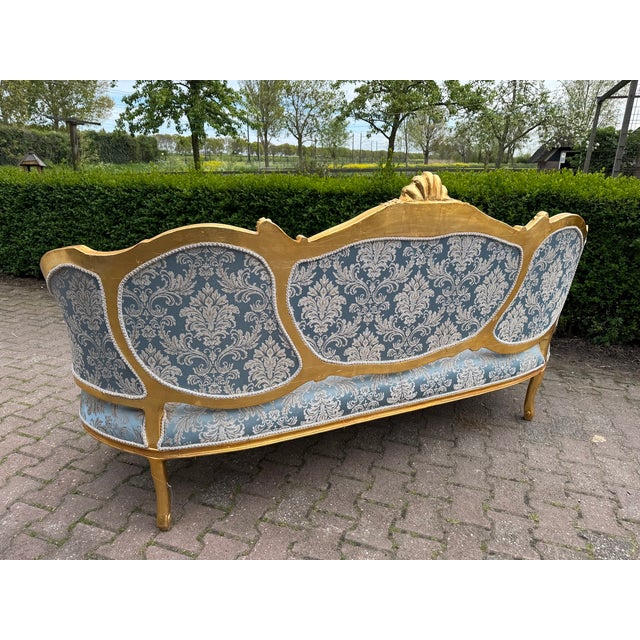 1940 French Louis XVI Gold Beech Damask Sofa Set - 5 PCS For Sale - Image 10 of 18