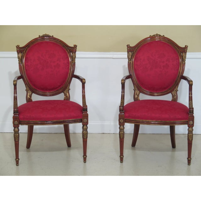 French Louis XVI Style Mahogany & Gold Arm Chairs - a Pair For Sale - Image 13 of 13