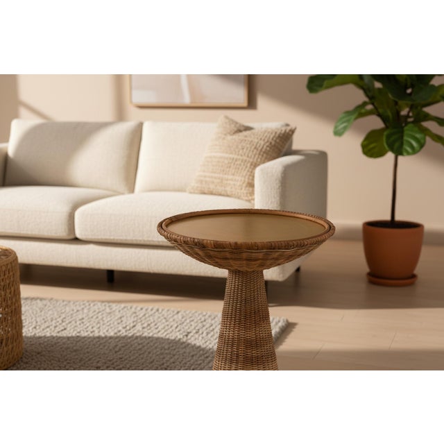 Mid-Century Modern Handcrafted Rattan Side Table by Bill Parry, Brass Top, Mid-Century For Sale - Image 3 of 5