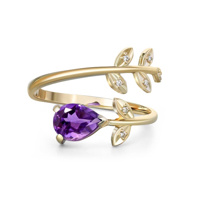 Pear Amethyst 14k Gold Adjustable Ring For Sale - Image 6 of 6