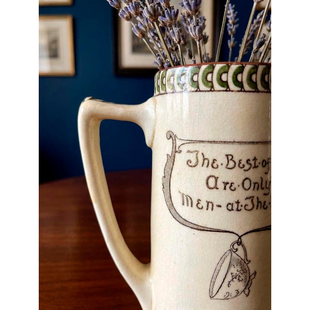 English Antique Royal Doulton Motto Tankard, “The Best of Men Are Only Men at the Best”, England, Circa 1900, Hand-Painted Art Pottery Mug For Sale - Image 3 of 5