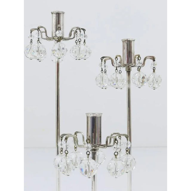 Metal Silver Plated Candlestick with Faceted Crystals from Lobmeyr, Austria, 1950s For Sale - Image 7 of 11