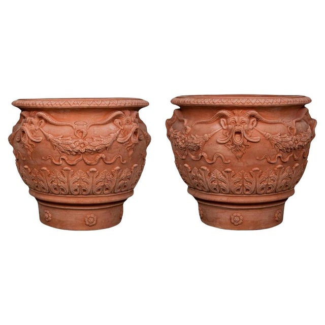 Ceramic Impruneta Terracotta Planters with Fauns, Late 20th Century, Set of 2 For Sale - Image 7 of 7