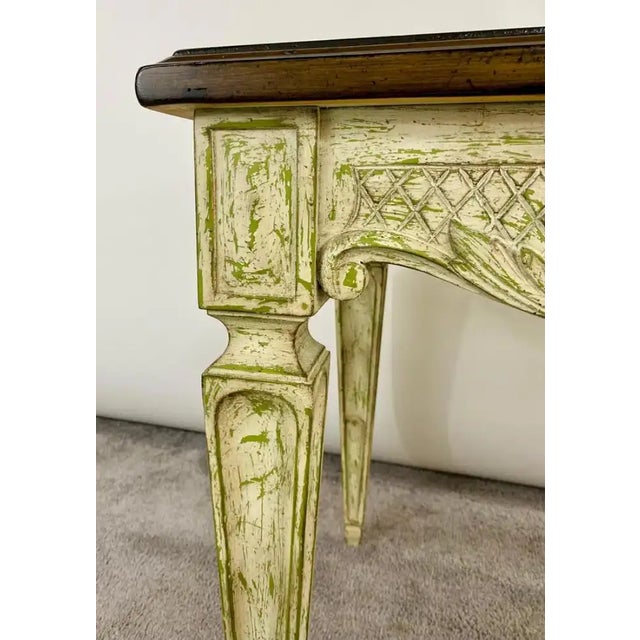 1980s French Louis XVI Style Carved & Antiqued Finish Green Side or End Table For Sale - Image 5 of 11