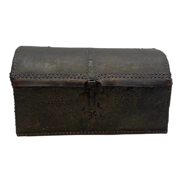 18th Century Leather Dome Top Trunk For Sale