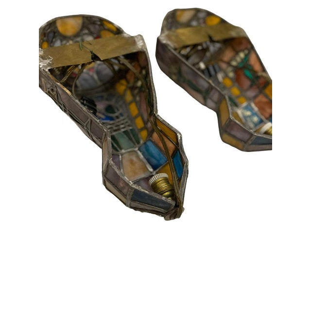 Art Deco Sconces in Leaded Glass, 20th Century, Set of 2 For Sale - Image 8 of 9