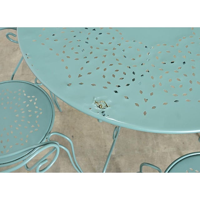 French Vintage Garden Table Set of Four Chairs and Table For Sale In Baton Rouge - Image 6 of 12