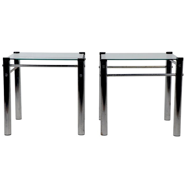 Milo Baughman Pr. 70's Chrome and Glass End Tables After Baughman For Sale - Image 4 of 8