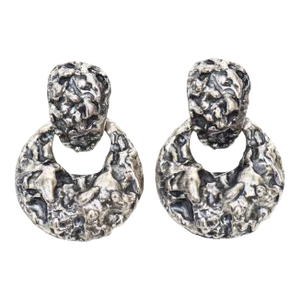 1960s Napier Silver and Black Sculptural Style Screw Back Dangler Drop Earrings - 2 Pieces