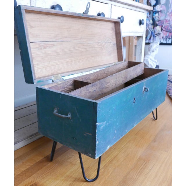 20th Century Rustic Green Toolbox Trunk For Sale - Image 4 of 8