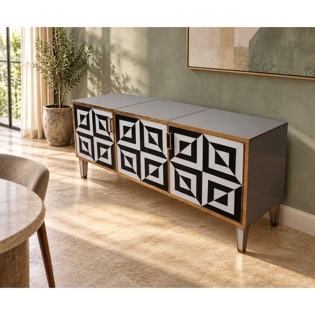 Wood Italian Sideboard in Black and White Optical Glass from Justfurnituress SRL For Sale - Image 7 of 8