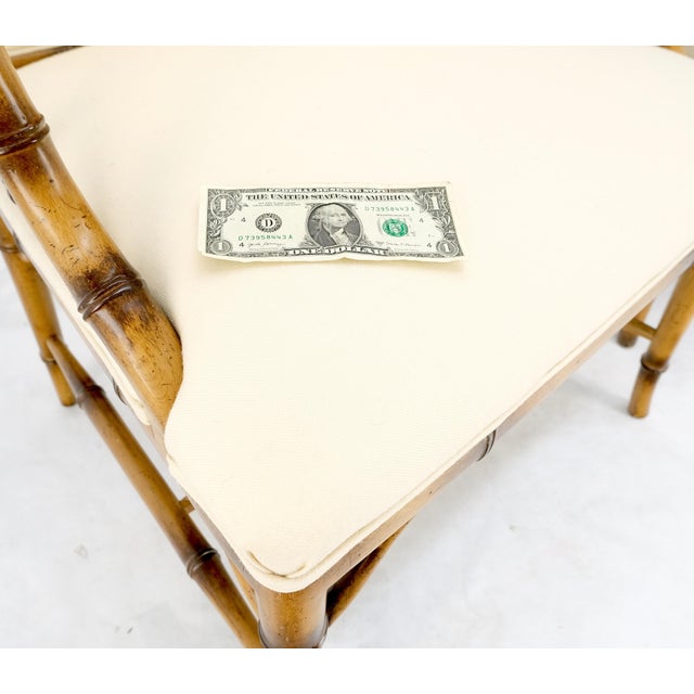 Pair Faux Bamboo New Virgin Wool Upholstery Lounge Arm Fire Side Chairs MINT! For Sale - Image 15 of 16