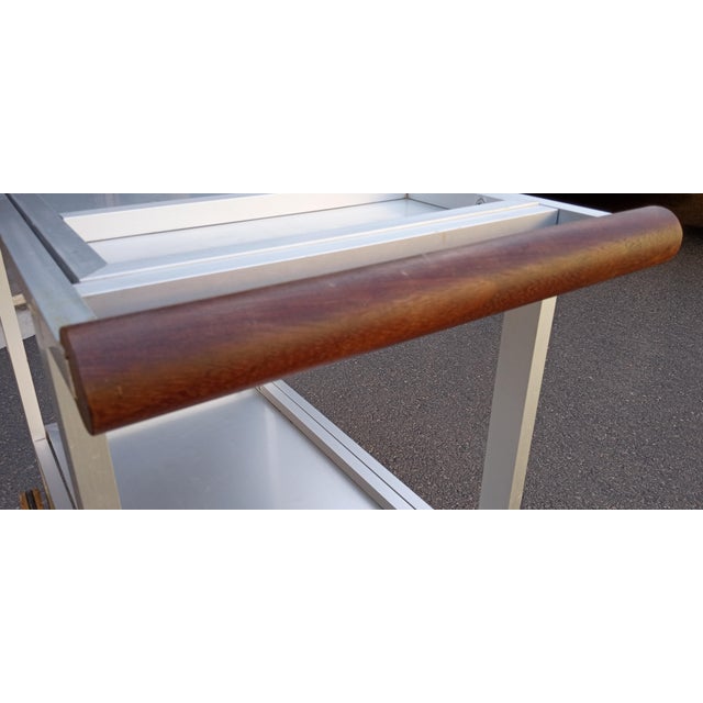 Silver 1960s Modern Metal Bar Cart With Walnut Handle and Wheels For Sale - Image 8 of 12