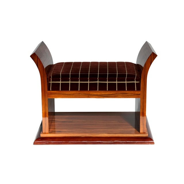 Art Deco Stool in Nutwood High Gloss Lacquered with Checkered Upholstery, 1930s For Sale - Image 4 of 4