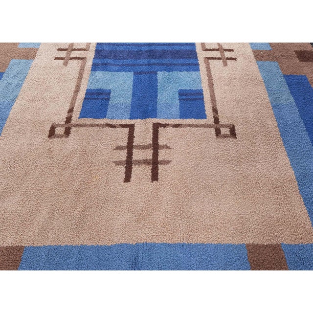 Tan Doris Leslie Blau Vintage French Art Deco Geometric Warm Tan Hand-Knotted Rug For Sale - Image 8 of 9