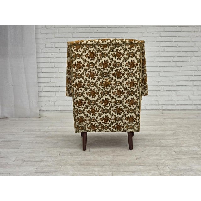 Danish Highback Armchair in Brown/Beige Furniture Fabric and Teak Wood, 1970s For Sale - Image 9 of 17