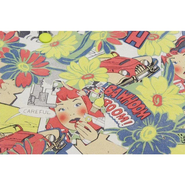 Chrome Mid Century Vintage Chrome Frame Ottoman With Pop Art Embossed Leather Upholstery For Sale - Image 8 of 10