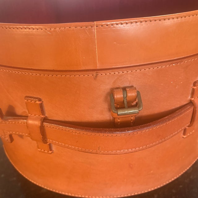 Chocolate Cognac Leather Rounded Storage Container For Sale - Image 8 of 12