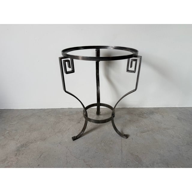 Metal Vintage Art Deco Style Hand-Wrought Iron & Green Marble Side Table With Greek Key Motifs For Sale - Image 7 of 12