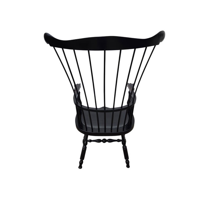 1990s Ethan Allen Black Windsor Chair Comb Back Philadelphia Armchair Saddle Seat For Sale - Image 15 of 16
