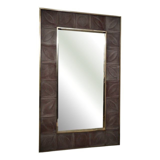 Mid-Century Italian Murano Pink Art Glass and Brass Console Wall Mirror For Sale