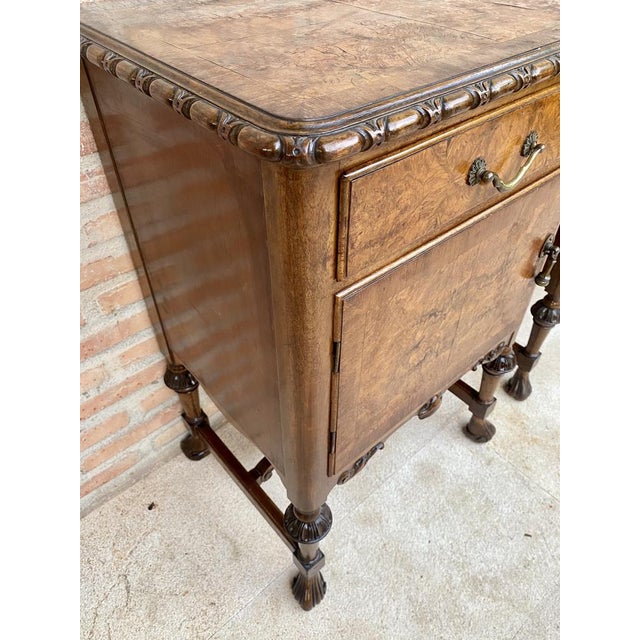 1940s French Walnut and Burl Nightstands with Drawer, 1940, Set of 2 For Sale - Image 5 of 18