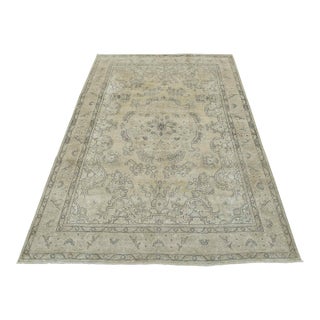 Tabriz Rug 9’7” X 13’1” Beige Wool Vintage Distressed Hand-Knotted Carpet For Sale