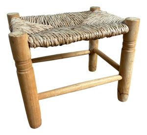 Small Vintage Pine Stool with Rush Seat, 1960s