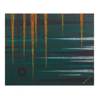 'Geometric Abstract' by Kazuo Miyoshi, Japanese Mid-Century Oil, Saitama, Hanno City, Iwasawa For Sale