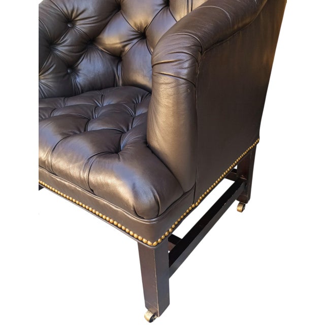 2000 - 2009 Experience the Height of Classic Luxury With This Leather Chesterfield Chair With Elegant Brass Nailhead Trim. For Sale - Image 5 of 9