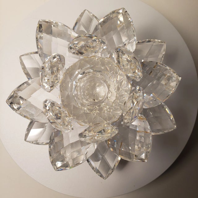 Swarovski 1970s Swarovski Vintage Silver Crystal Lotus Water Lily Flower Candle Holder For Sale - Image 4 of 12