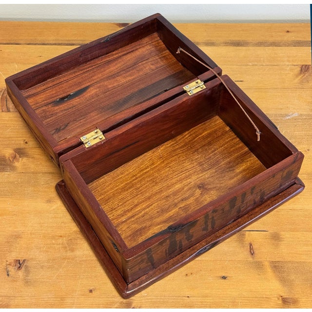 Vintage Distressed Wood Hinged Lid Box For Sale - Image 10 of 10