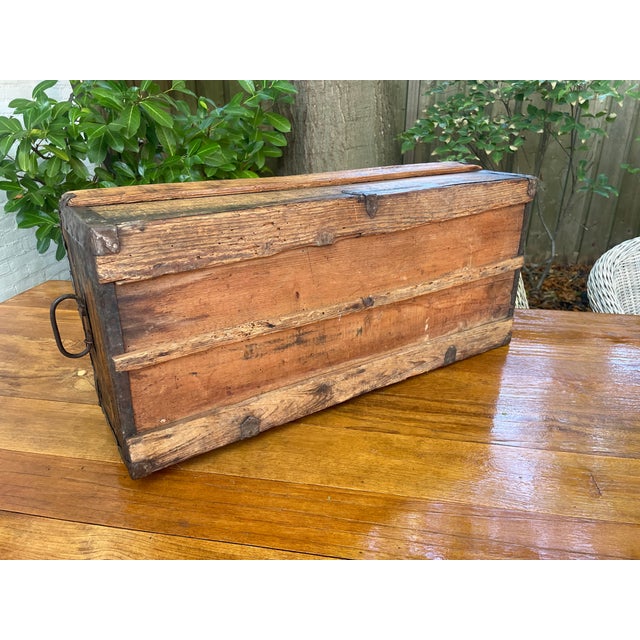 Brown Antique French Wood Iron and Hide Chest For Sale - Image 8 of 15