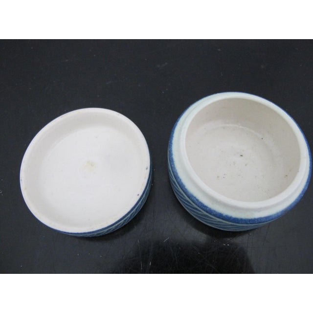 Ceramic Blue Abstract Graphic Design Round Lidded Studio Pottery Box For Sale - Image 7 of 10