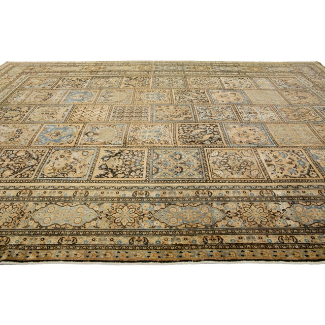 Persian 1900s Antique Persian Khorassan Wool Rug in Beige With Allover Pattern For Sale - Image 3 of 9