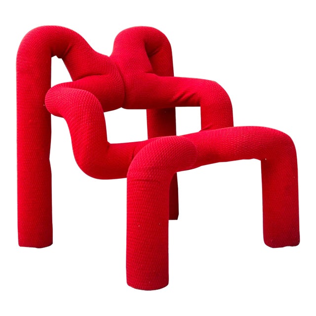 1980s Vintage Terje Ekstrom Norway Postmodern Lounge Chair in Red For Sale