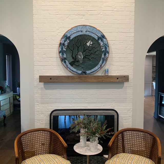 Large Vintage Stained Glass Art, Crane and Lotus For Sale - Image 4 of 12