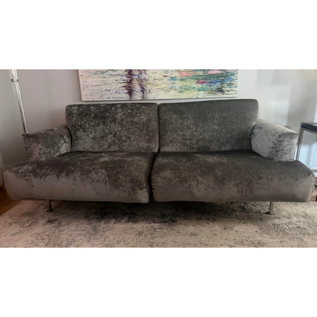 Beautiful Cassina Nest 2-seat sofa. Recovered in Kravet chenille (soil and stain repellent) with chrome-plated steel...