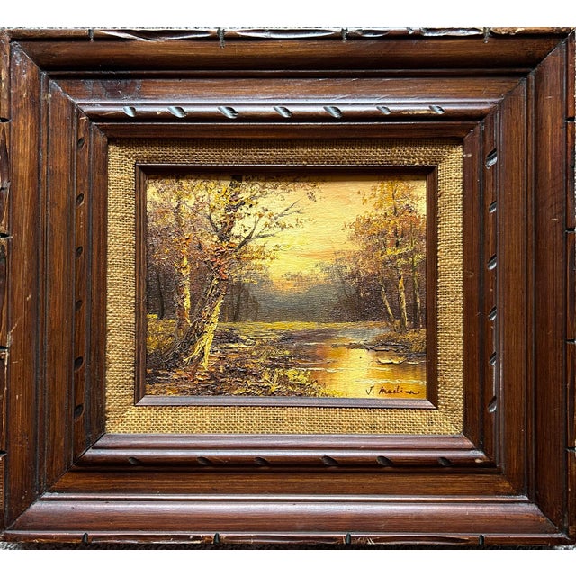 Impressionist Vintage Autumn Woodland Landscape Oil Painting in Wood Frame 8 X 10” For Sale - Image 3 of 7