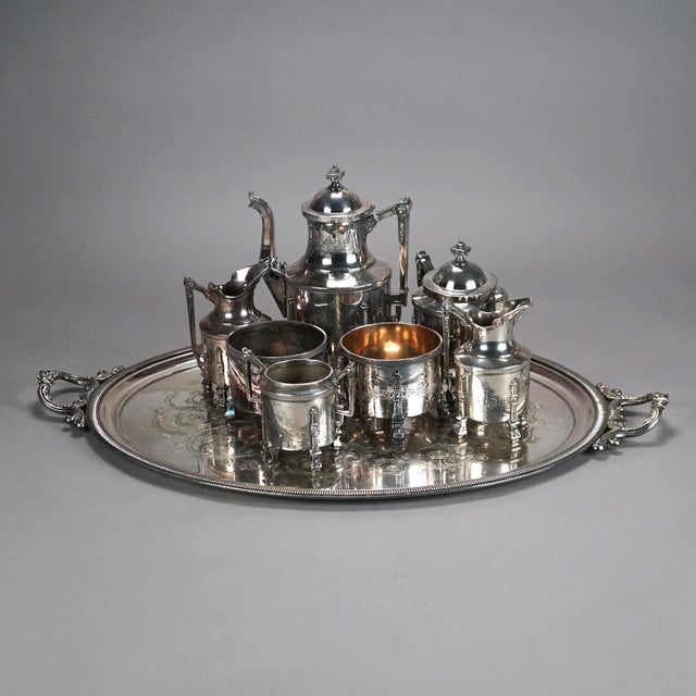 English 8 Piece Antique Silver Plated Tea Set, Circa 1890 For Sale - Image 3 of 12
